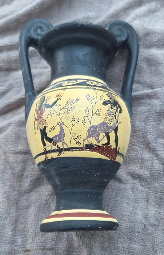 Vintage Style Greek Amphora Vase – Black Figure Mythology Pottery Decorative Vase 7.5 Inch
